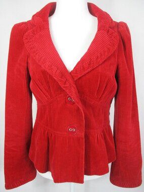 Anthropologie Elevenses Red Corduroy Blazer Jacket 8 Peplum Victorian